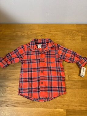 💚 5 for $15/ NWT Carter's salmon and Navy Plaid Button-Down Shirt for Kids